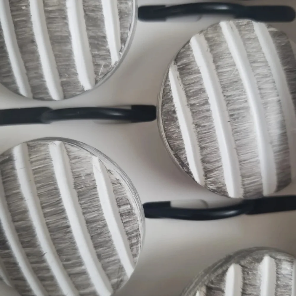 12pc Set DKNY Round Dot Gray & White Striped Shower Curtain Hook Decor N…
